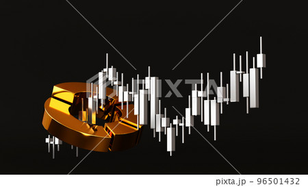 Bar chart, pie chart, stock business candle stick for financial analysis content, 3D rendering. 96501432