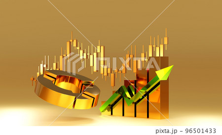 Bar chart, pie chart, stock business candle stick for financial analysis content, 3D rendering. 96501433