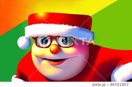 Chartoon character,  animated comic Santa Claus with red glasses and red hat. Merry Christmas and Happy New Year gretting card. 96501807