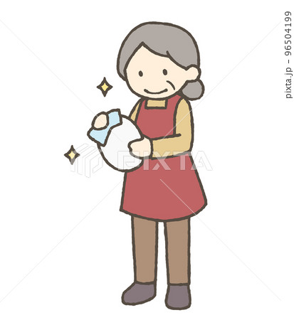 お皿を拭く女性のイラスト お皿を拭く女性のイラスト 96504199