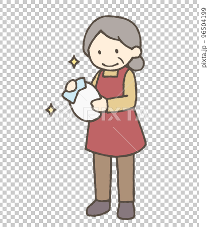 お皿を拭く女性のイラスト お皿を拭く女性のイラスト 96504199