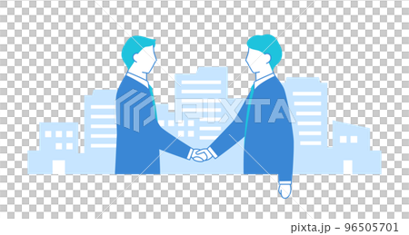 Office worker shaking hands and building background 96505701
