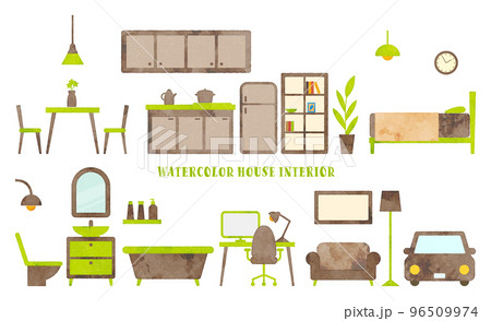 水彩タッチのインテリアセット(ブラウン&グリーン) 水彩タッチのインテリアセット(ブラウン&グリーン) 96509974