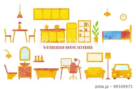 水彩タッチのインテリアセット（オレンジ＆レッド） 96509975