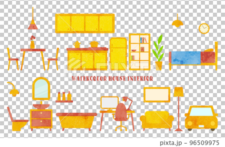 水彩タッチのインテリアセット（オレンジ＆レッド） 96509975