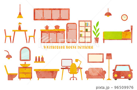 水彩タッチのインテリアセット（レッド＆オレンジ） 96509976