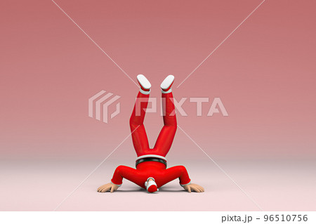 A man wearing Santa Claus costume.  He is falling down. 3d rendering of cartoon character in acting. A man wearing Santa Claus costume.  He is falling down. 3d rendering of cartoon character in acting. 96510756