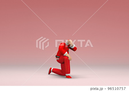 A man wearing Santa Claus costume. He is sad or in pain. 3d rendering of cartoon character in acting. 96510757