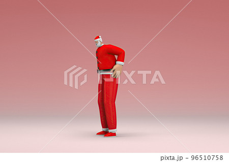 A man wearing Santa Claus costume. He is sad or in pain. 3d rendering of cartoon character in acting. 96510758