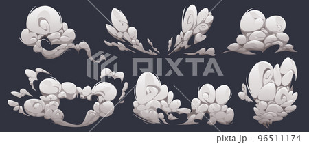 Set of cartoon smoke clouds isolated on dark Set of cartoon smoke clouds isolated on dark 96511174