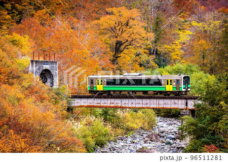 只見線 秋の六十里越トンネルに入る列車「キハE120形」(福島県只見町、11月) 只見線 秋の六十里越トンネルに入る列車「キハE120形」(福島県只見町、11月) 96511281