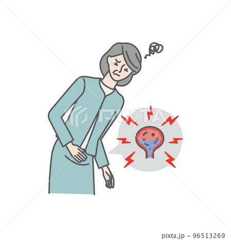 膀胱炎で痛みを感じるシニア女性 96513269