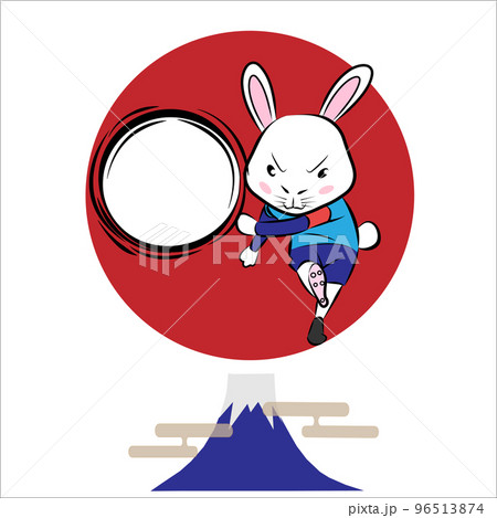 ウサギがサッカーをするウサギの年賀状 96513874