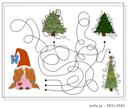 A puzzle game for kids, go through the maze. Cartoon Christmas Gnome A puzzle game for kids, go through the maze. Cartoon Christmas Gnome 96513980
