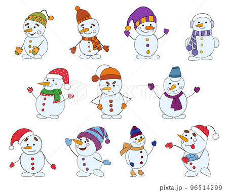 Set of snowmen, vector illustration of a doodle on a white background 96514299
