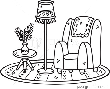 Hand Drawn sofa and lamp interior room illustration 96514398