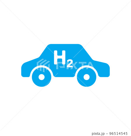 Hydrogen car icon. Blue silhouette of the car with H2 letters. Gas fuel automobile. vector 96514545