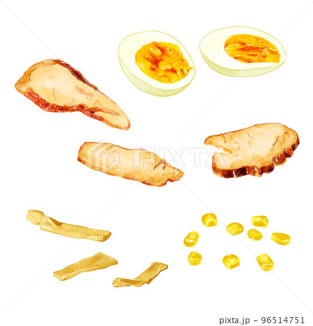 手描き水彩のラーメンの具イラストセット 手描き水彩のラーメンの具イラストセット 96514751