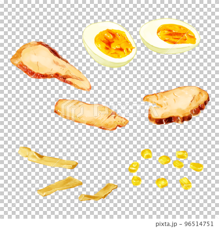 手描き水彩のラーメンの具イラストセット 手描き水彩のラーメンの具イラストセット 96514751