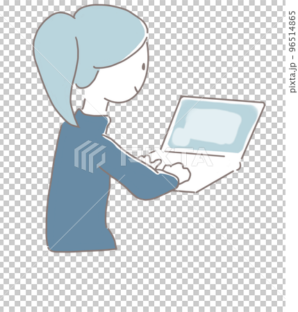 在電腦上工作的女人的插圖 96514865