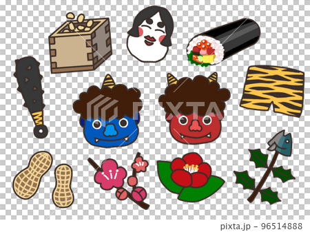 Simple and cute Setsubun illustration set Simple and cute Setsubun illustration set 96514888