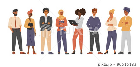 Diverse group of business people concept vector illustration. Business multinational and multiracial team. Male and female office staff of various race in casual outfit. Community of different people 96515133