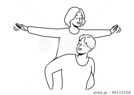 Happy man carry on back smiling woman  96515508