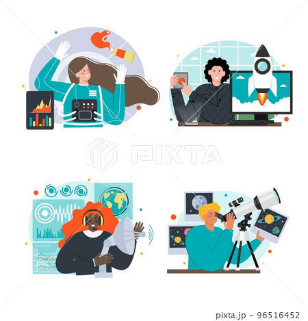 People and space exploration vector scene set People and space exploration vector scene set 96516452