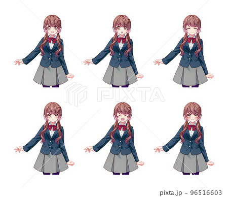 アニメ風の女の子キャラクターのイラスト（表情差分セット） 96516603