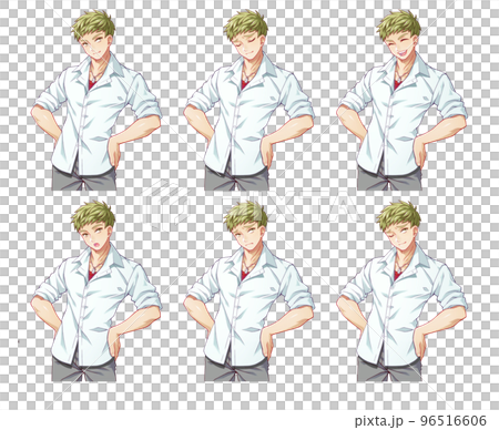 動漫風格男孩角色的插圖(面部表情差異集) 動漫風格男孩角色的插圖(面部表情差異集) 96516606