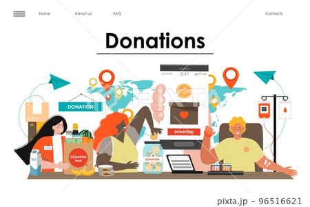 Food, money, blood donation vector landing page 96516621