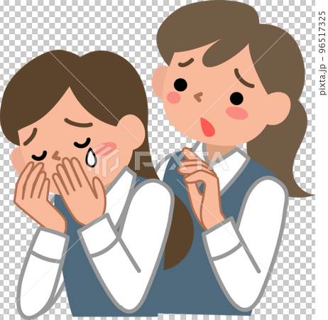 泣いている若い女性と慰める若い女性の上半身 96517325