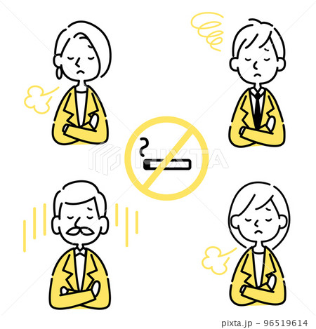 禁煙のネガティブなアイコンセット　悲しい表情のビジネス用ベクター素材 96519614
