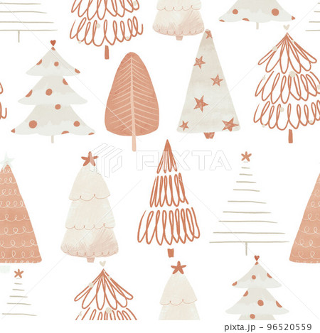 Beautiful seamless Christmas pattern with cute hand drawn winter fir trees. Stock illustration. Spruce forest. Celebration wallpaper. Beautiful seamless Christmas pattern with cute hand drawn winter fir trees. Stock illustration. Spruce forest. Celebration wallpaper. 96520559