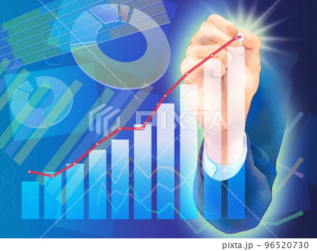 ビジネスイメージー伸びるグラフを書く男性（背景あり） 96520730