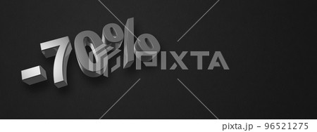 70% off discount offer. 3D illustration isolated on black. Horizontal banner 96521275
