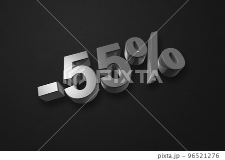 55% off discount offer. 3D illustration isolated on black. Promotional price rate 96521276