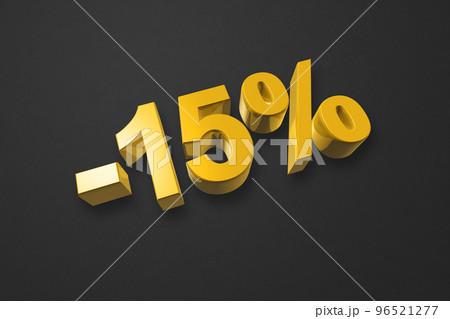 15% off discount offer. 3D illustration isolated on black. Promotional price rate 96521277