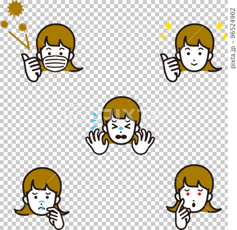 Illustration material set of women with hay fever 96524902