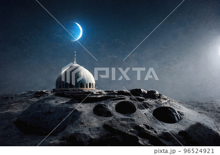 First mosque on the Moon. Futuristic 3D-image 96524921