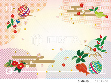 和小物と和柄の背景イラスト 96524928