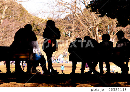 休日午後、公園のベンチで友達と遊ぶこともたちのスナップ（その2）です 96525113