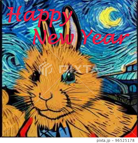 うさぎ　版画　おしゃれ　年賀状 96525178