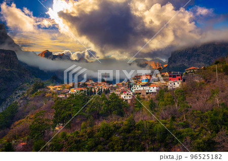 Sunset above Curral Das Freiras village on Madeira Island, Portugal Sunset above Curral Das Freiras village on Madeira Island, Portugal 96525182