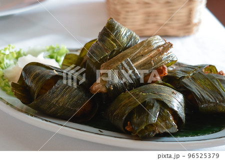 Chicken wrapped with pandan leaf Chicken wrapped with pandan leaf 96525379
