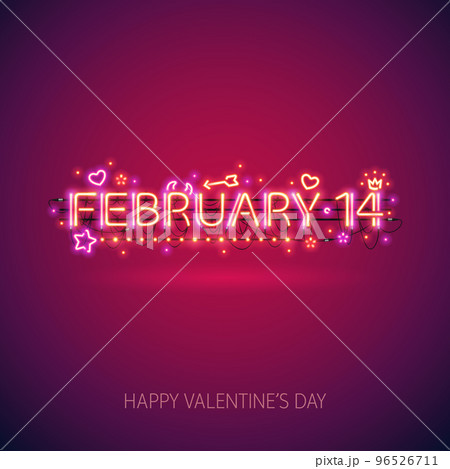 Glowing Neon February 14 Sign 96526711