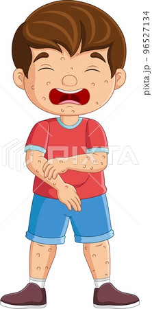 Cartoon sad little boy with chickenpox 96527134