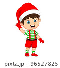 Cartoon little boy wear santa costume waving hand 96527825