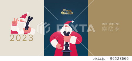 Christmas postcards with Santa Claus and Chinese year of the Rabbit zodiac sign - modern flat vector concept illustrations of the Christmas and New Year symbols, vertical postcards set Christmas postcards with Santa Claus and Chinese year of the Rabbit zodiac sign - modern flat vector concept illustrations of the Christmas and New Year symbols, vertical postcards set 96528666
