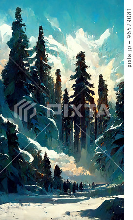 winter forest in the sunny morning illustration 96529081